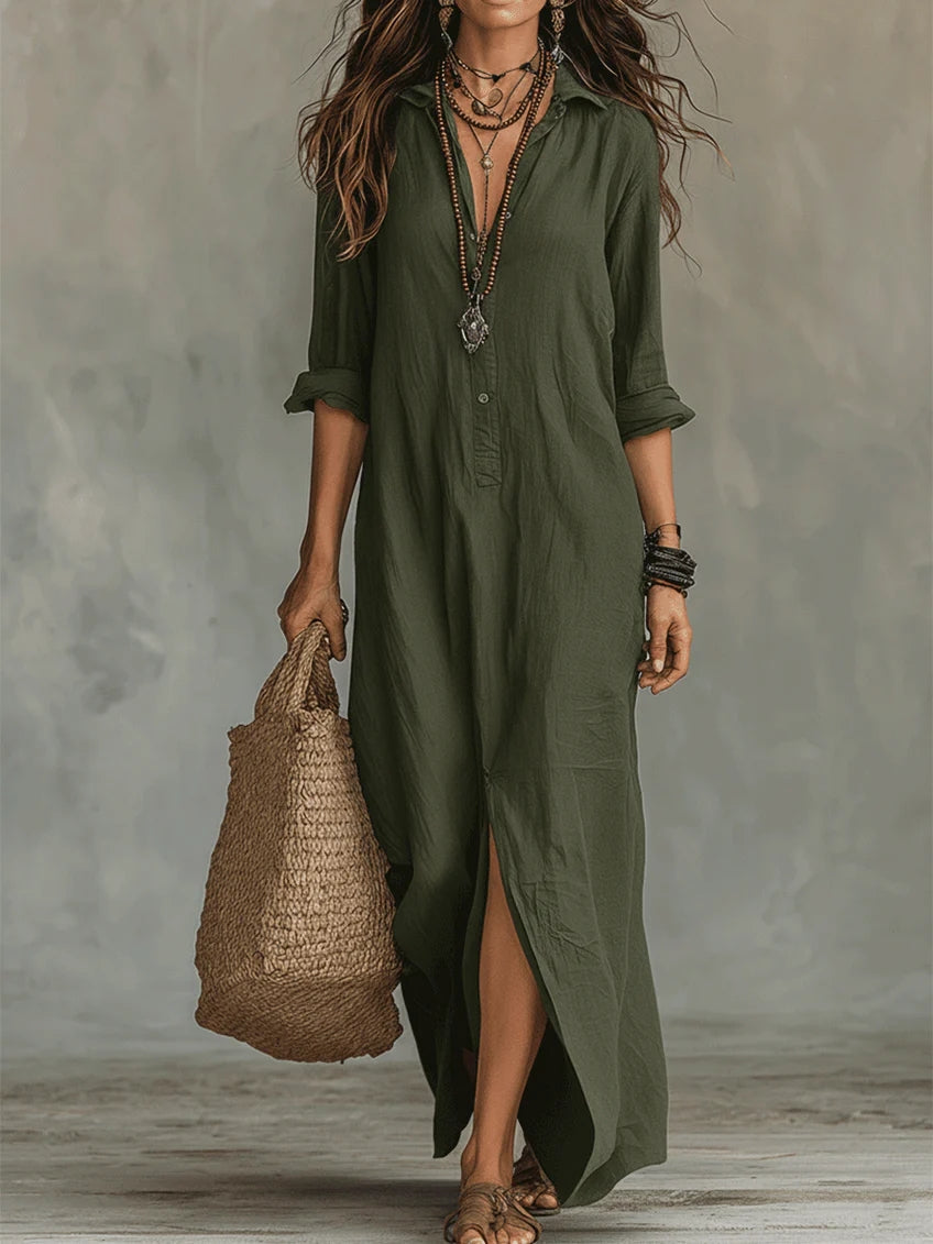 Karen | Women's Button Front Full Sleeve Maxi Button-Up Dress