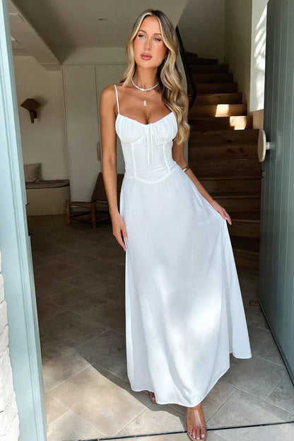 Mila | Women's Wedding Guest Spaghetti Strap Wrap Maxi Dress Evening