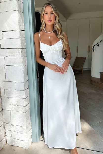 Mila | Women's Wedding Guest Spaghetti Strap Wrap Maxi Dress Evening