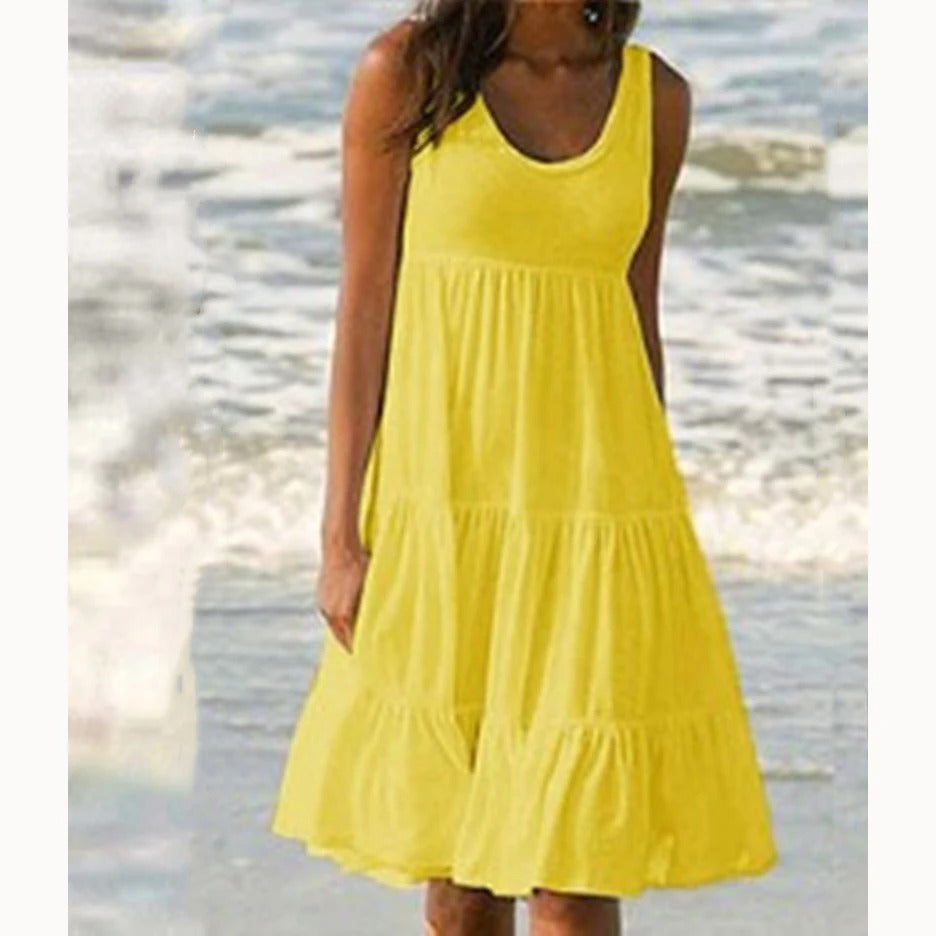 Morgan | Women's No-Sleeve Tiered Mid-Length Dress Bohemian Summer