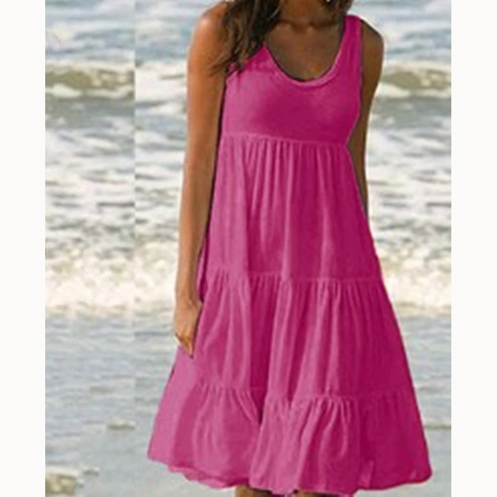 Morgan | Women's No-Sleeve Tiered Mid-Length Dress Bohemian Summer