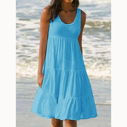 Morgan | Women's No-Sleeve Tiered Mid-Length Dress Bohemian Summer