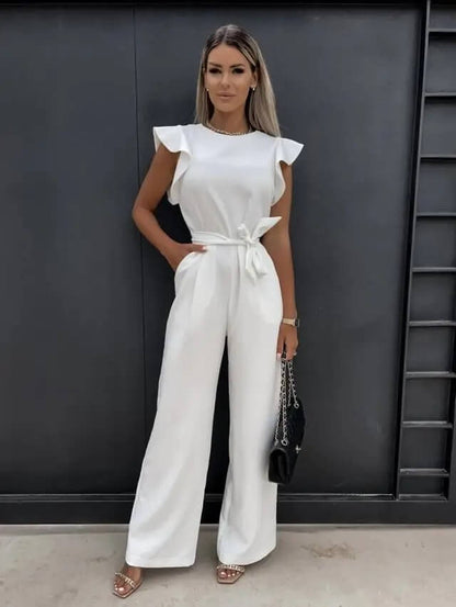 Brittany | Women's Flutter Sleeve Wide-Leg Jumpsuit