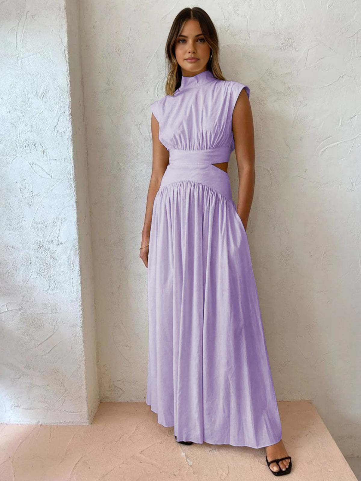 Emilia | Women's Mock Neck Cutout Maxi Dress No-Sleeve Occasion Dress