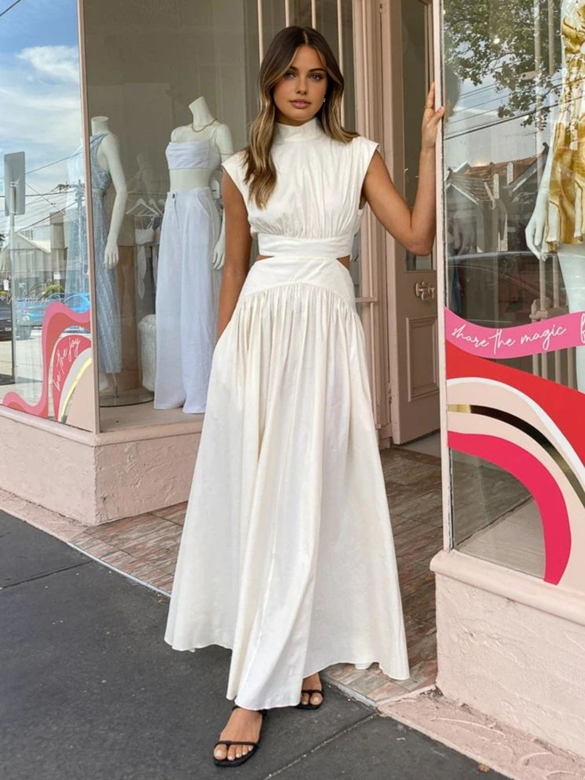 Emilia | Women's Mock Neck Cutout Maxi Dress No-Sleeve Occasion Dress