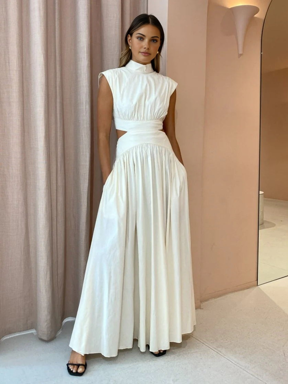 Emilia | Women's Mock Neck Cutout Maxi Dress No-Sleeve Occasion Dress