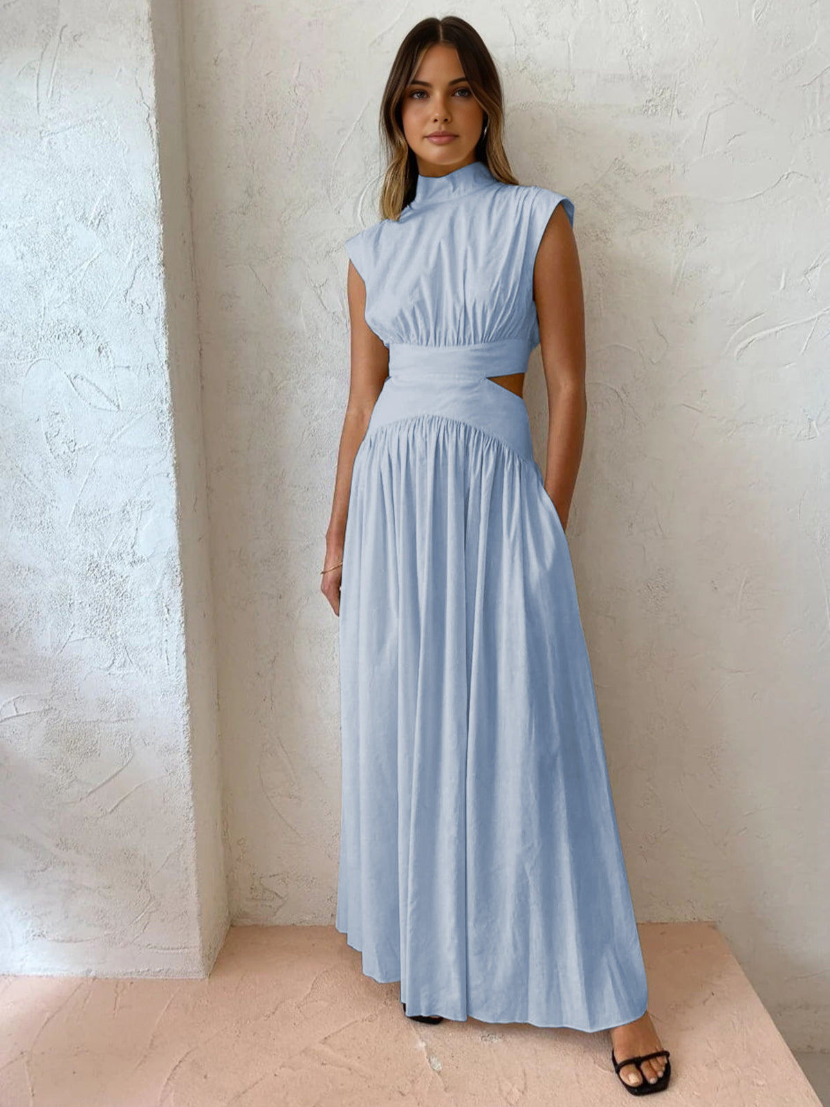 Emilia | Women's Mock Neck Cutout Maxi Dress No-Sleeve Occasion Dress