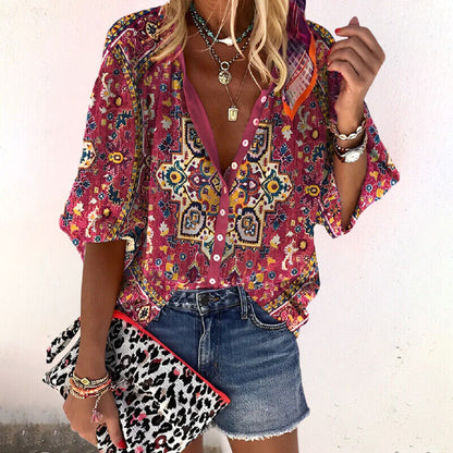 Naomi | Women's Botanical Button Up 3/4 Sleeve Blouse
