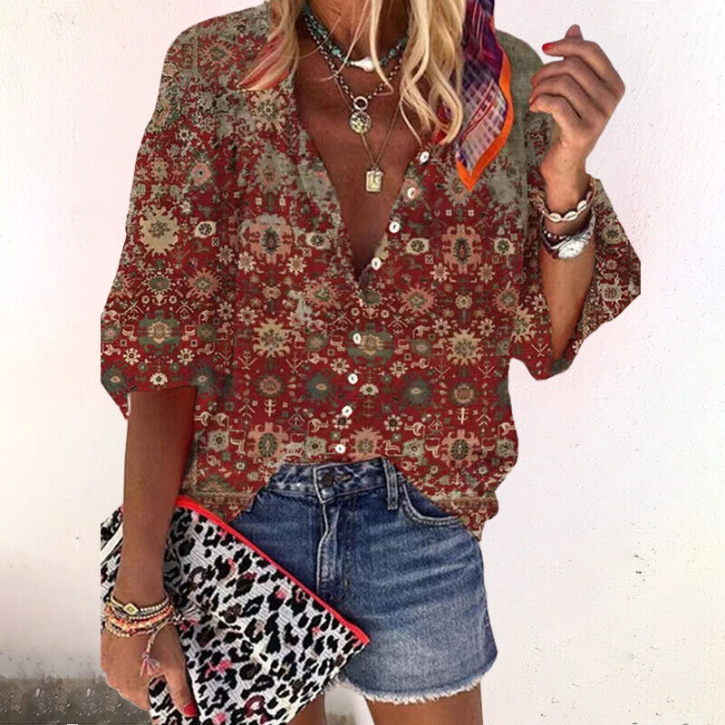 Naomi | Women's Botanical Button Up 3/4 Sleeve Blouse