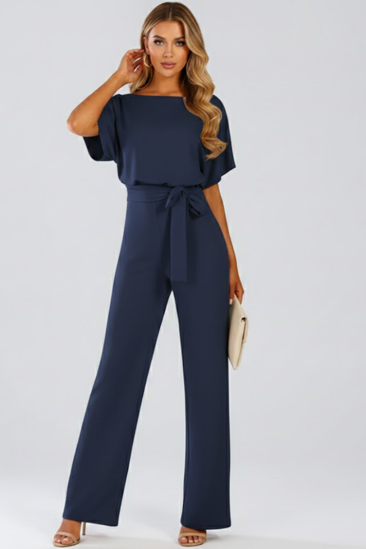 Laura | Women's Wide-Leg Short-Sleeved Jumpsuit with Belt