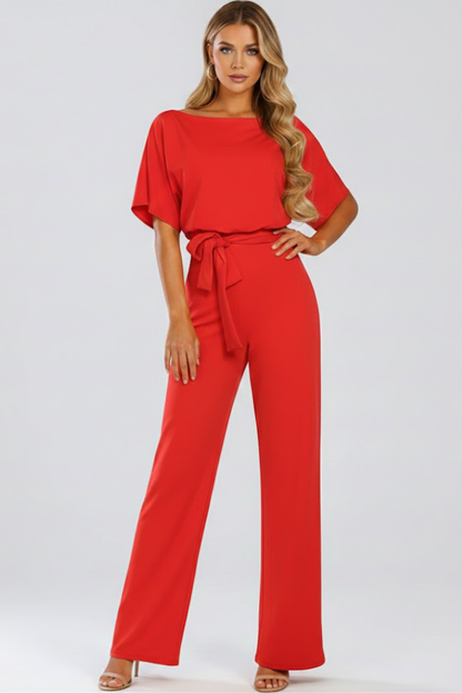 Laura | Women's Wide-Leg Short-Sleeved Jumpsuit with Belt