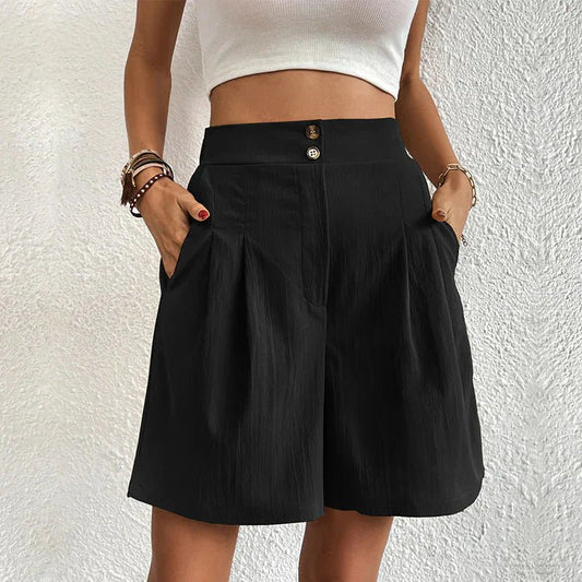 Tessa | Women's High Waist Wide Leg Shorts Pleated with Pockets