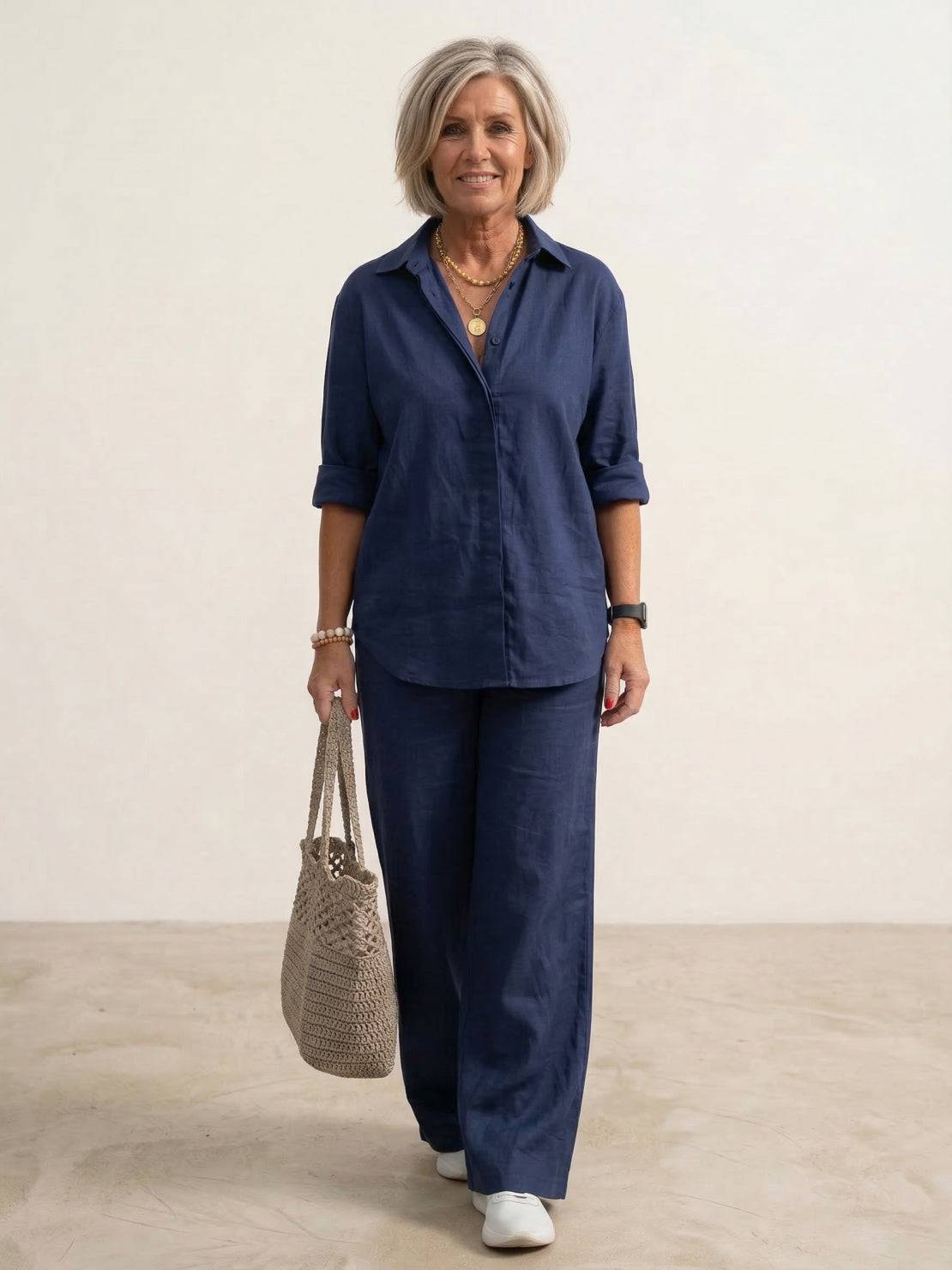 Alexa | Women's Relaxed Button-Down Shirt and Wide-Leg Pants Set