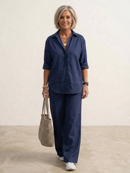 Alexa | Women's Relaxed Button-Down Shirt and Wide-Leg Pants Set