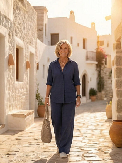 Alexa | Women's Relaxed Button-Down Shirt and Wide-Leg Pants Set