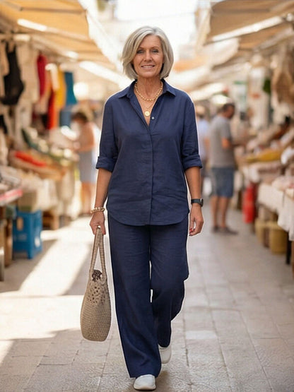 Alexa | Women's Relaxed Button-Down Shirt and Wide-Leg Pants Set