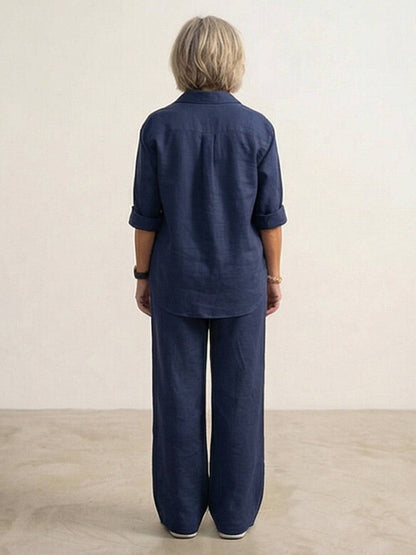 Alexa | Women's Relaxed Button-Down Shirt and Wide-Leg Pants Set