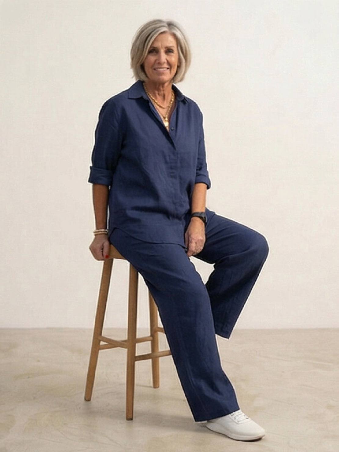 Alexa | Women's Relaxed Button-Down Shirt and Wide-Leg Pants Set