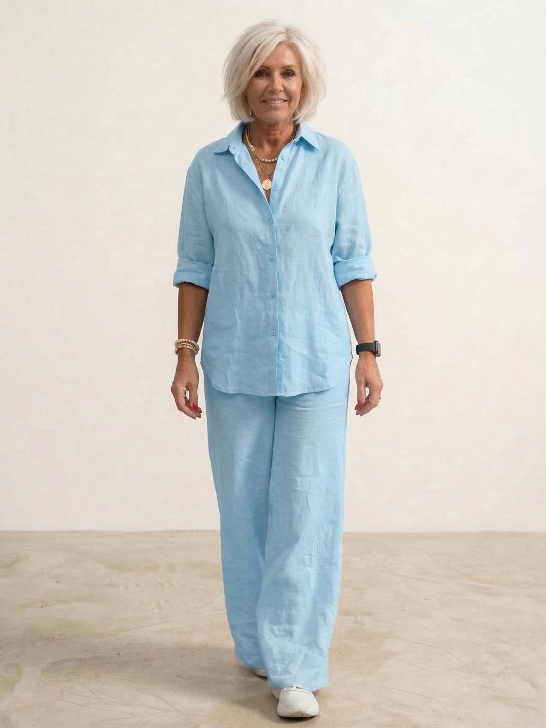Alexa | Women's Relaxed Button-Down Shirt and Wide-Leg Pants Set