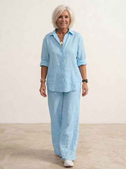 Alexa | Women's Relaxed Button-Down Shirt and Wide-Leg Pants Set