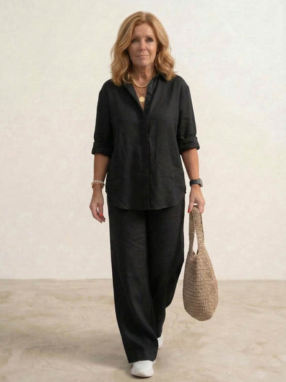 Alexa | Women's Relaxed Button-Down Shirt and Wide-Leg Pants Set