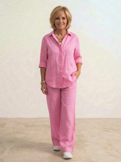 Alexa | Women's Relaxed Button-Down Shirt and Wide-Leg Pants Set