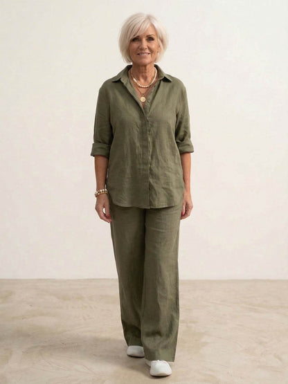 Alexa | Women's Relaxed Button-Down Shirt and Wide-Leg Pants Set