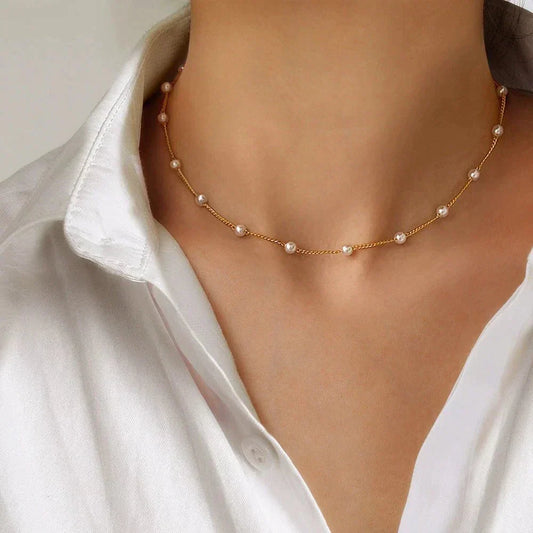 Cheryl | Gold Pearl Necklace