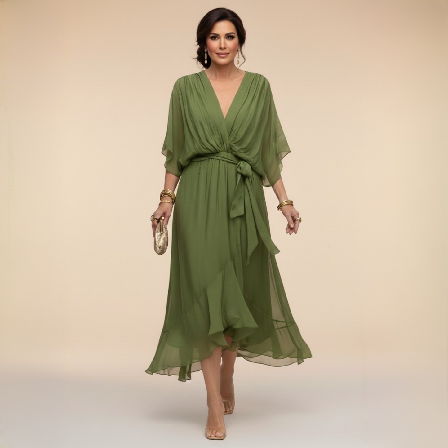 Ashley | Women's V-Neck Wrap Mid-Length Dress