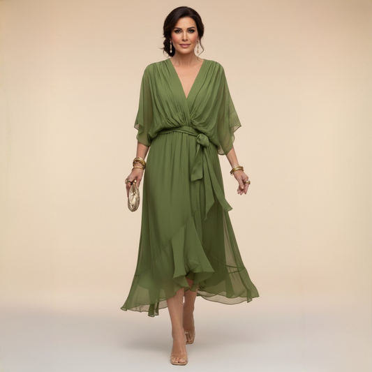 Ashley | Women's V-Neck Wrap Mid-Length Dress