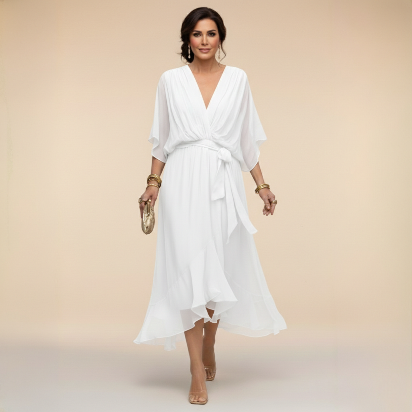 Ashley | Women's V-Neck Wrap Mid-Length Dress