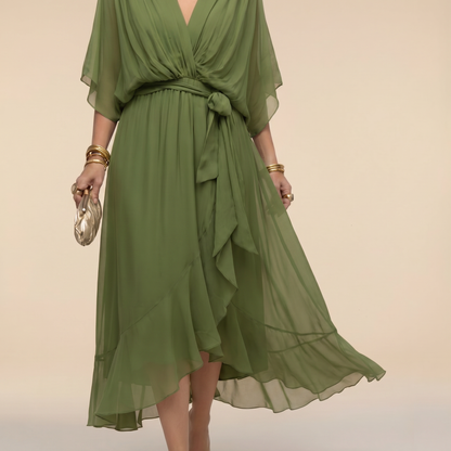 Ashley | Women's V-Neck Wrap Mid-Length Dress