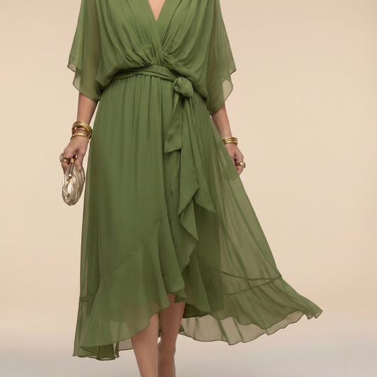 Ashley | Women's V-Neck Wrap Mid-Length Dress