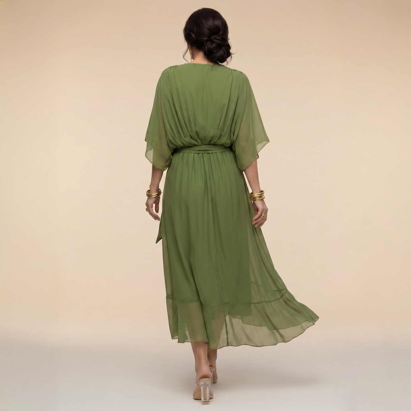 Ashley | Women's V-Neck Wrap Mid-Length Dress