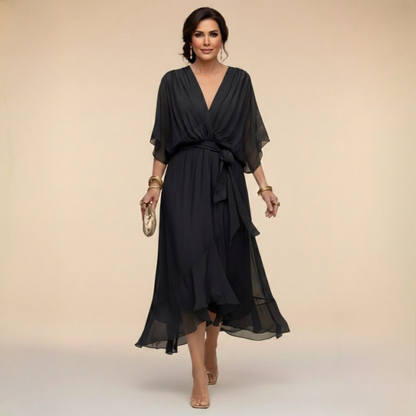 Ashley | Women's V-Neck Wrap Mid-Length Dress