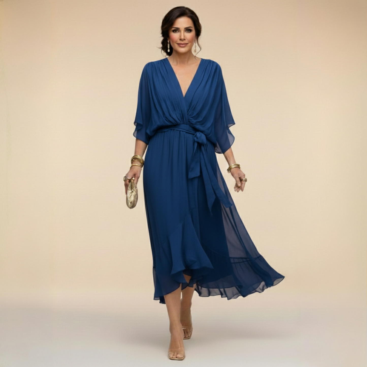 Ashley | Women's V-Neck Wrap Mid-Length Dress