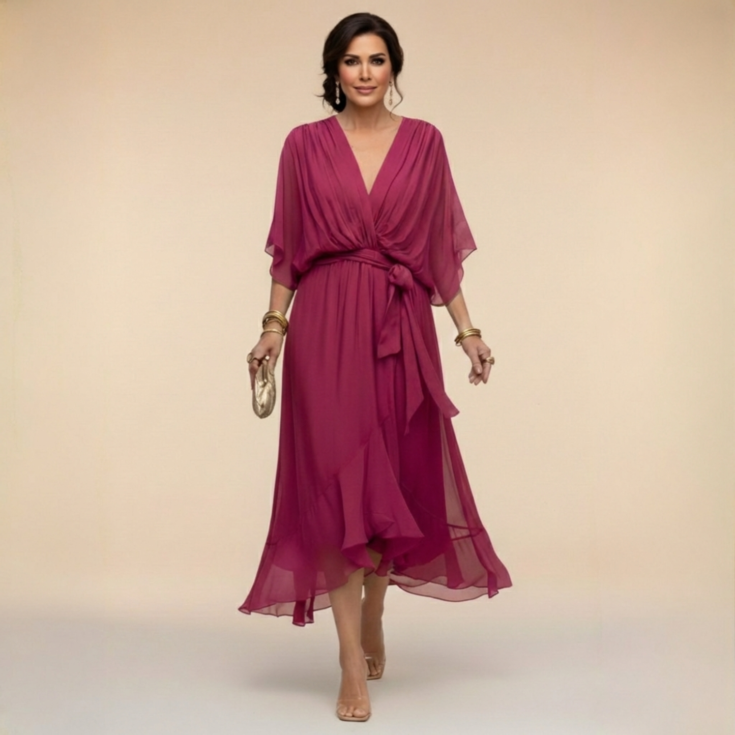 Ashley | Women's V-Neck Wrap Mid-Length Dress