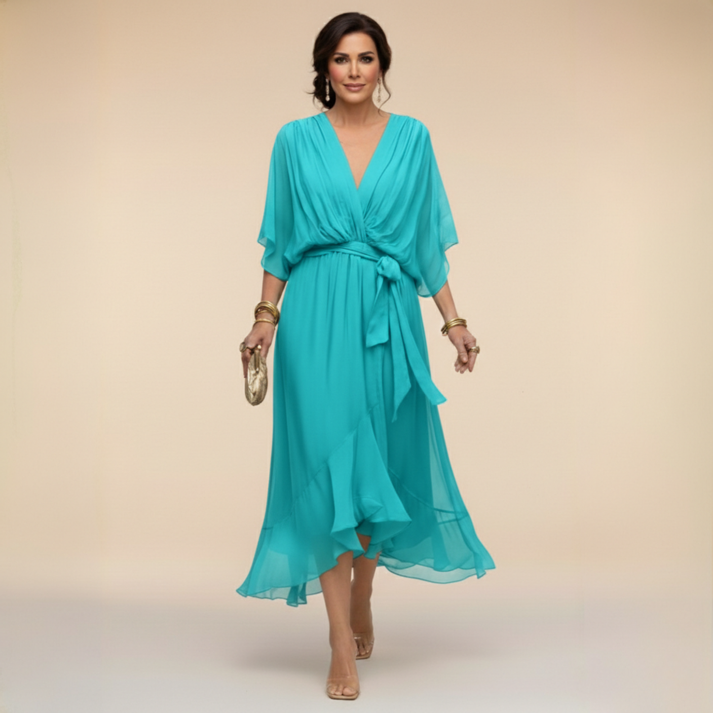 Ashley | Women's V-Neck Wrap Mid-Length Dress