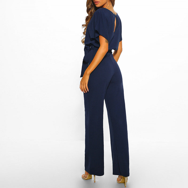 Cassidy | Women's Wide-Leg Short-Sleeved Belted Jumpsuit