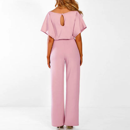 Cassidy | Women's Wide-Leg Short-Sleeved Belted Jumpsuit