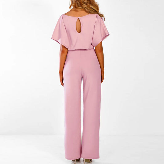 Cassidy | Women's Wide-Leg Short-Sleeved Belted Jumpsuit