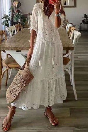 Ivy | Women's Floral Print V-Neck Tassel Maxi Dress Bohemian