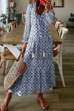 Ivy | Women's Floral Print V-Neck Tassel Maxi Dress Bohemian