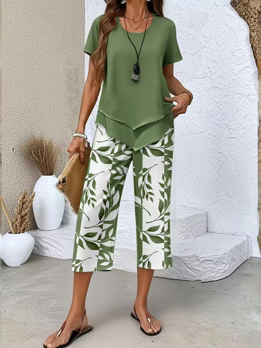 Maria | Women's Leaf Print Two Piece Set