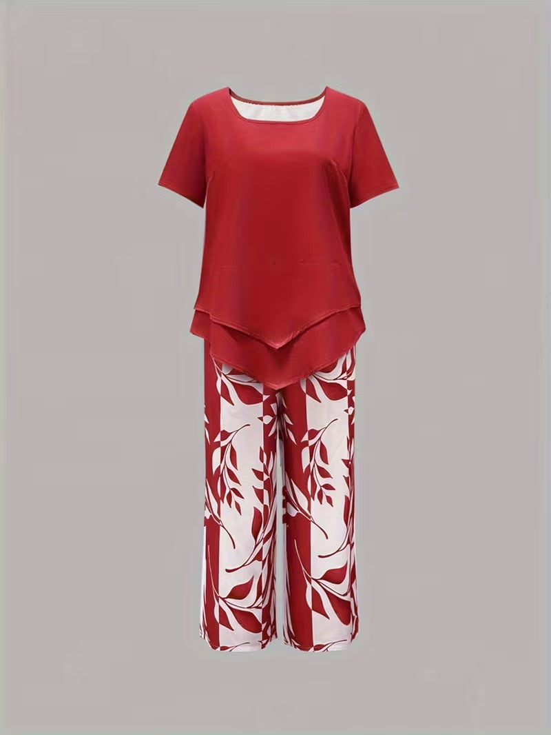 Maria | Women's Leaf Print Two Piece Set