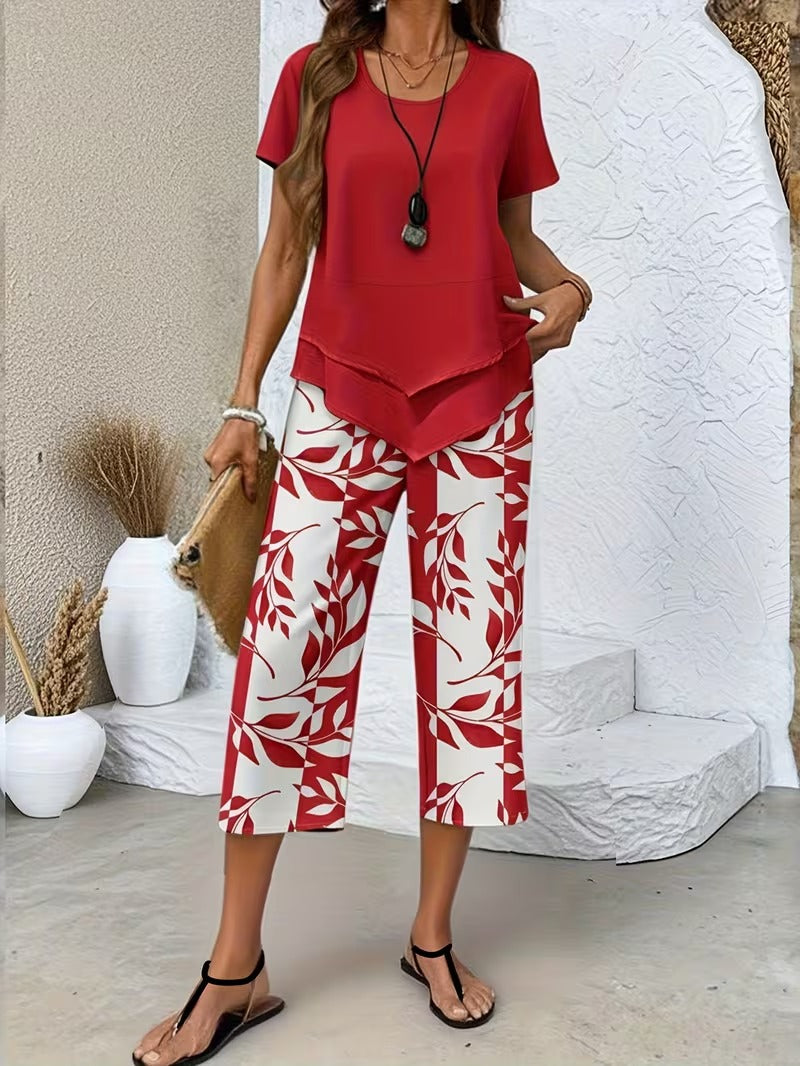 Maria | Women's Leaf Print Two Piece Set