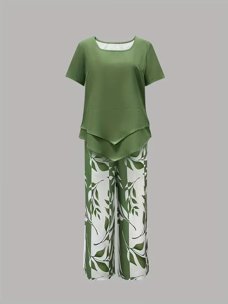 Maria | Women's Leaf Print Two Piece Set