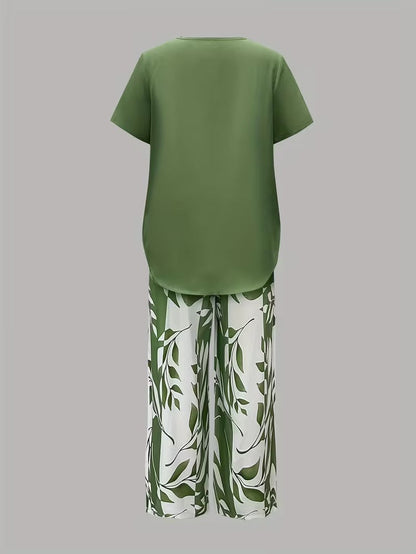 Maria | Women's Leaf Print Two Piece Set