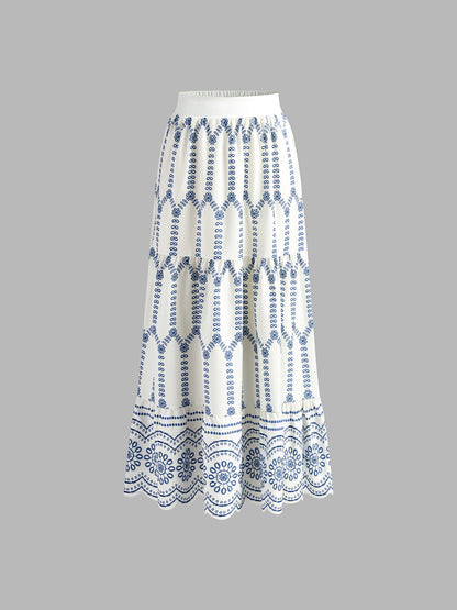 Jean | Women's Embroidered Crop Top & Full-Length Skirt Co-Ord Set