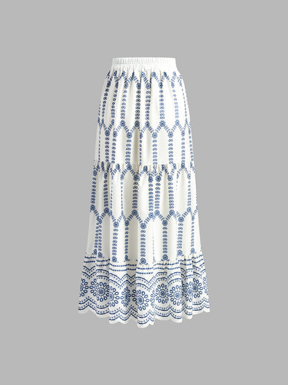 Jean | Women's Embroidered Crop Top & Full-Length Skirt Co-Ord Set